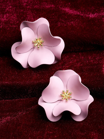 Bohey by KARATCART Royal Pink Floral Design Stud Earrings for Women