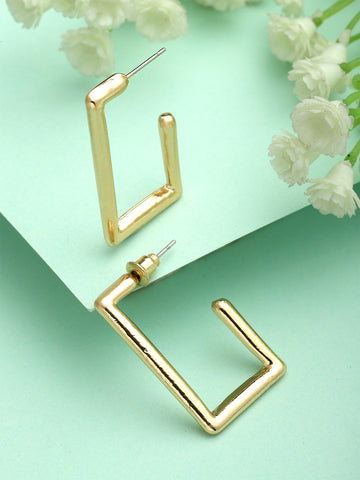 Bohey by KARATCART Gold Plated Contemporary Square Design Half Hoop Earrings for Women