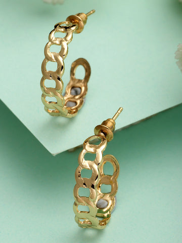 Bohey by KARATCART Gold Plated Chain Design Half Hoop Earrings for Women