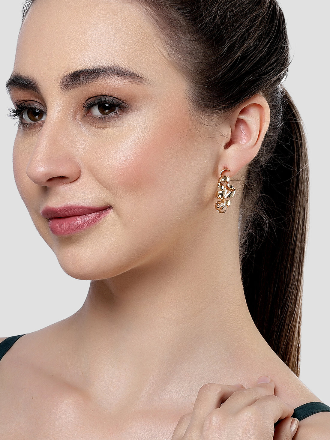 Bohey by KARATCART Gold Tone Twisted Half Hoop Earrings for Women
