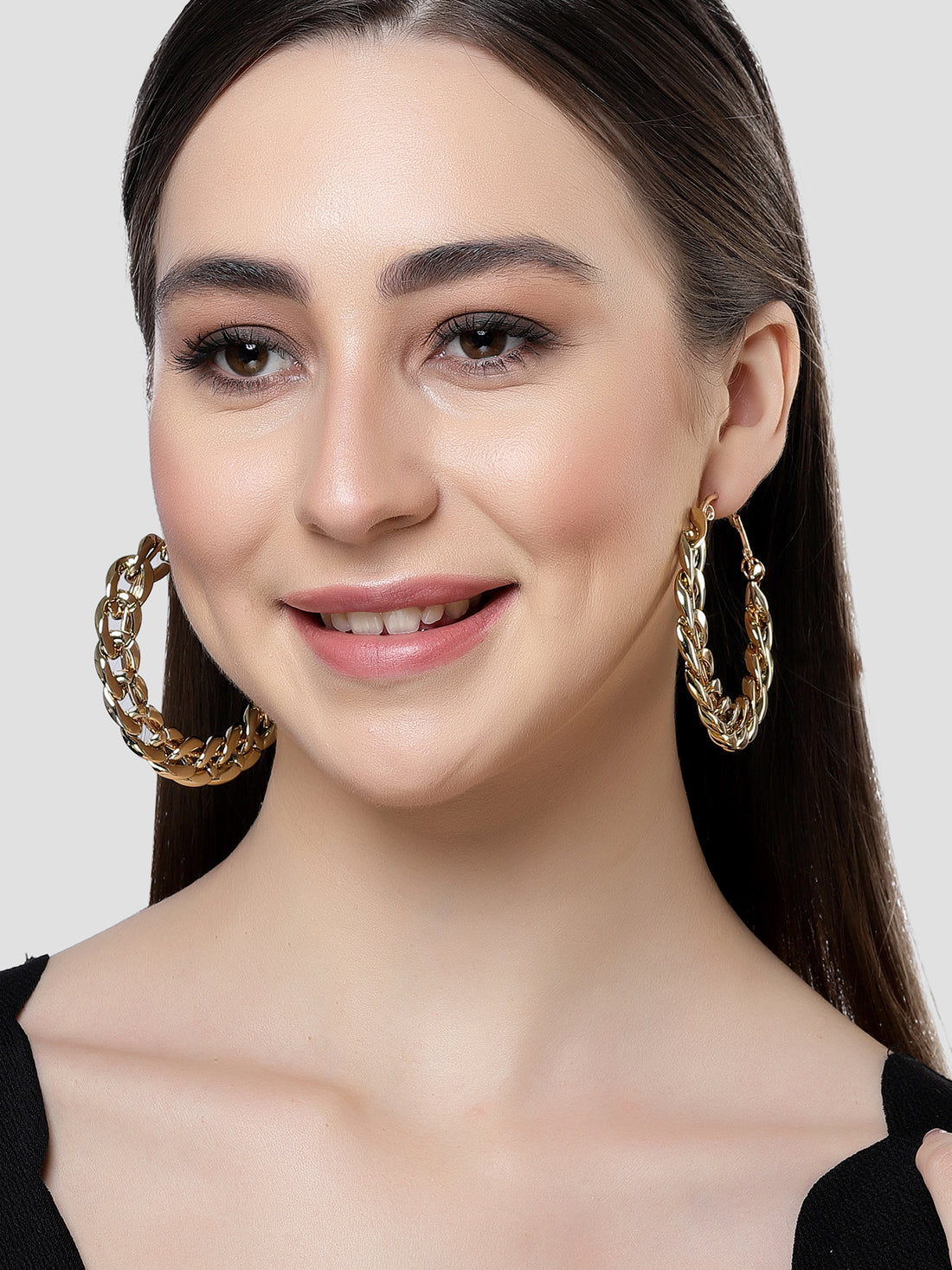 Bohey by KARATCART Gold Plated Large Chain Hoop Earrings for Women