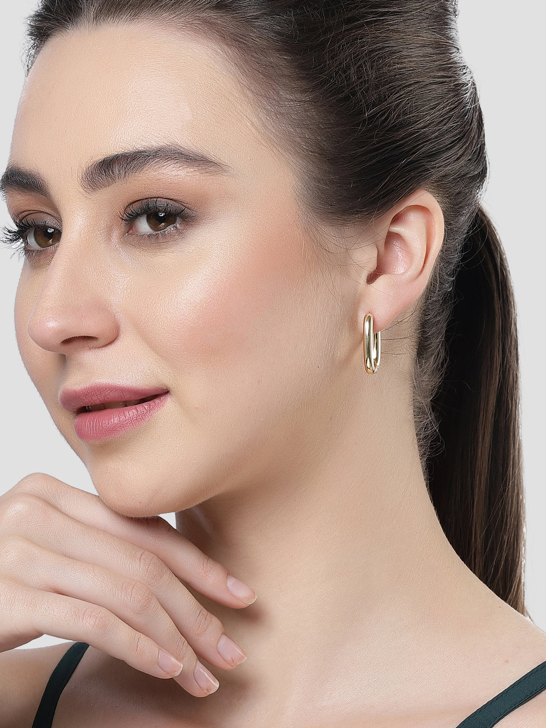 Bohey by KARATCART Gold Plated Oval Huggies Earrings for Women