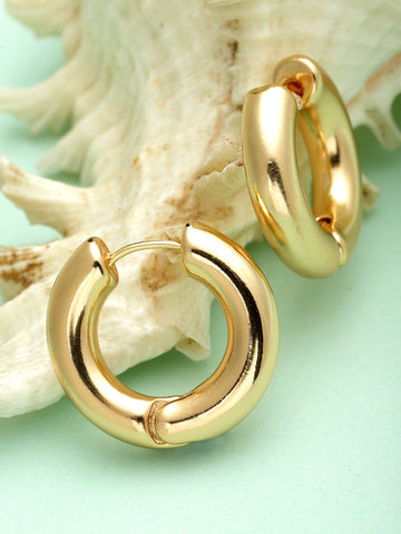 Bohey by KARATCART Gold Plated Round Hollow Huggies Earrings for Women