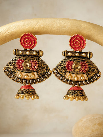 Karatcart Gold Plated Pink Meena Pearl Kundan Drop Jhumki Earrings for Women
