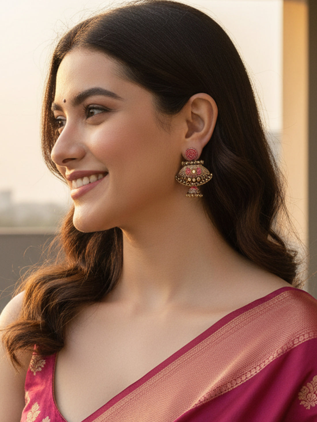 Karatcart Gold Plated Pink Meena Pearl Kundan Drop Jhumki Earrings for Women