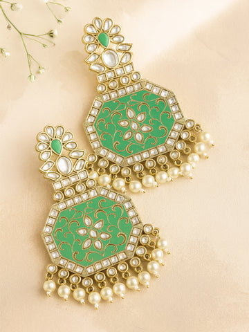 Karatcart Gold Plated Light Blue Meena Kundan Dangler Earrings for Women