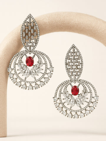 Karatcart Black-Plated Red Cubic Zirconia Studded Dangler Earrings for Women