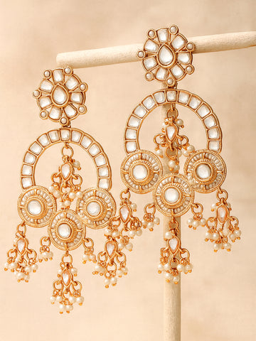 Karatcart Rose-Gold Plated Pearl and Kundan Studded Dangler Earrings for Women