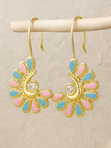 Karatcart Gold Plated Pink and Light Blue Meena Drop Earring for Women