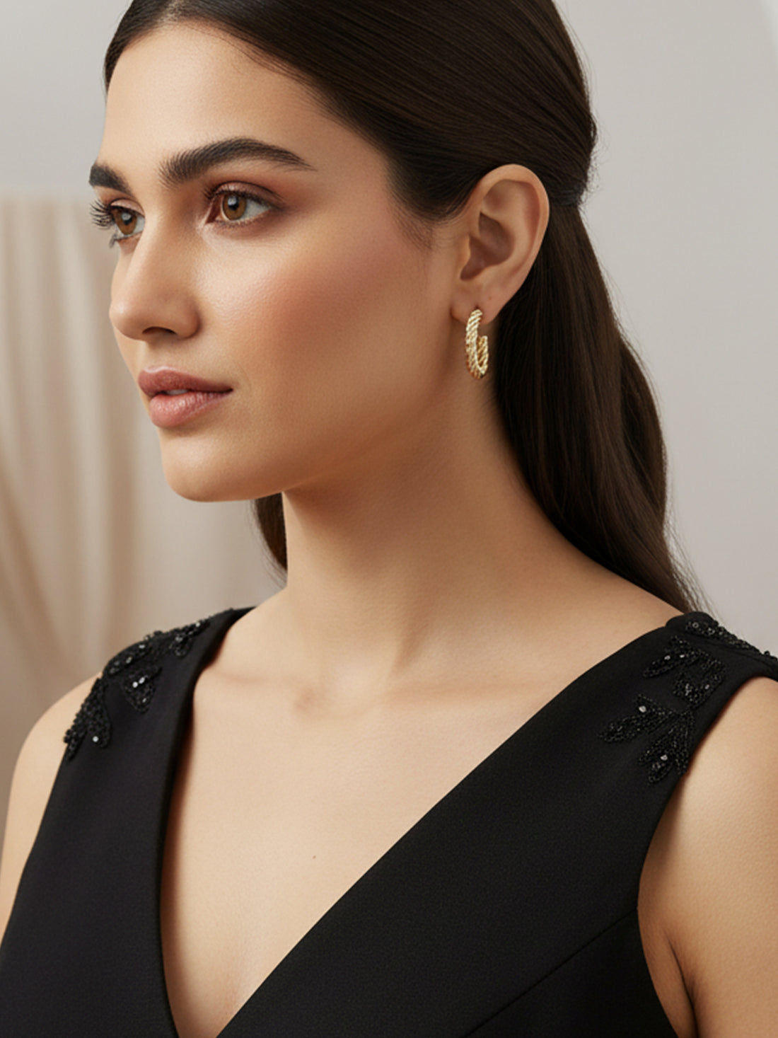 Bohey by KARATCART Gold Plated Twisted Design Contemporary Half Hoop Earrings for Women