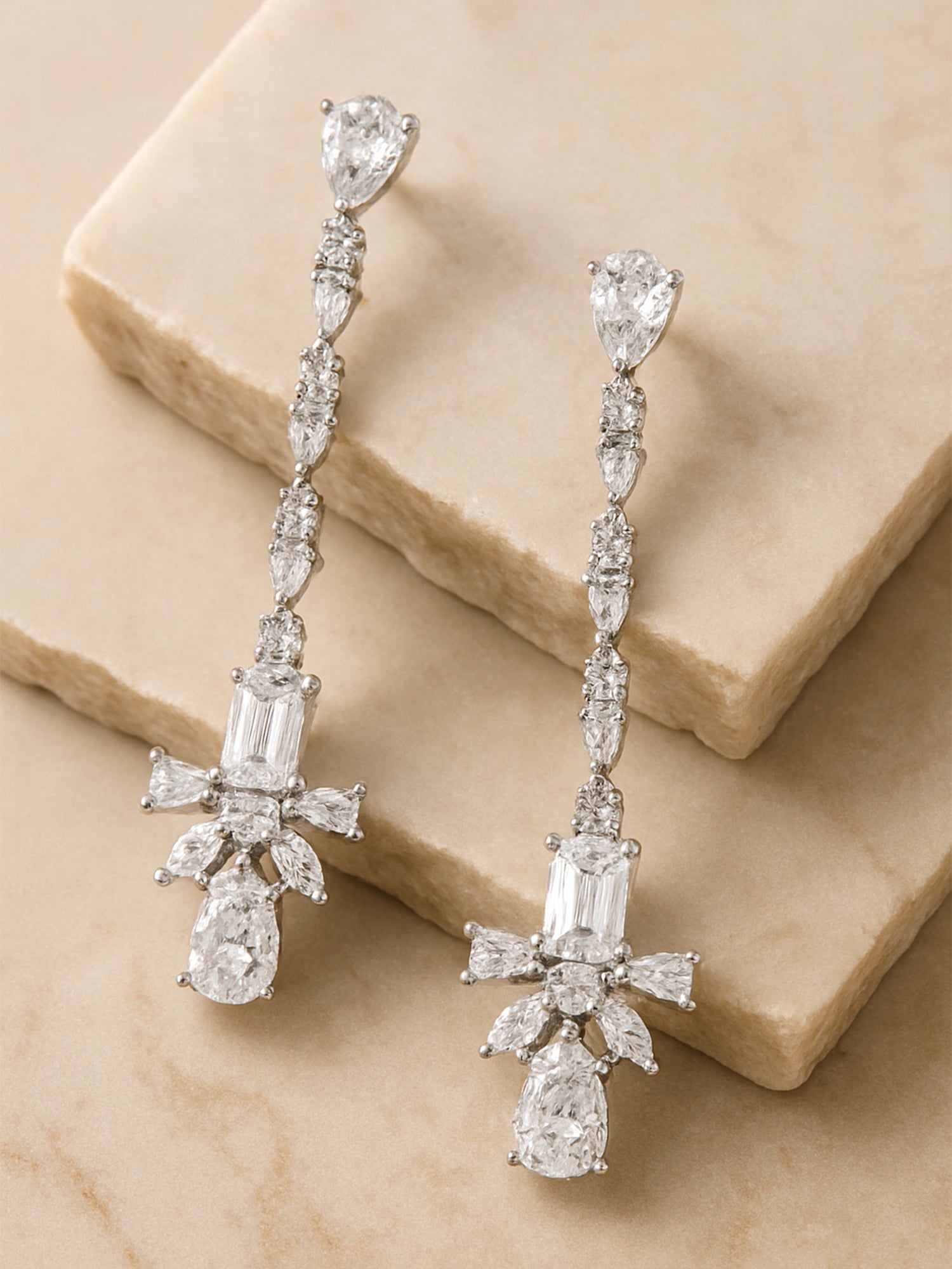 Karatcart Silver Plated White Drop Cubic Zirconia Earrings for Women