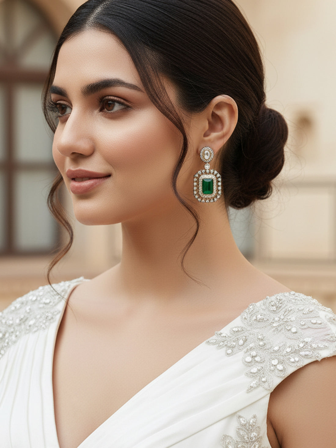 Karatcart Black Silver Plated Green Cubic Zirconia Studded Drop Earrings for Women