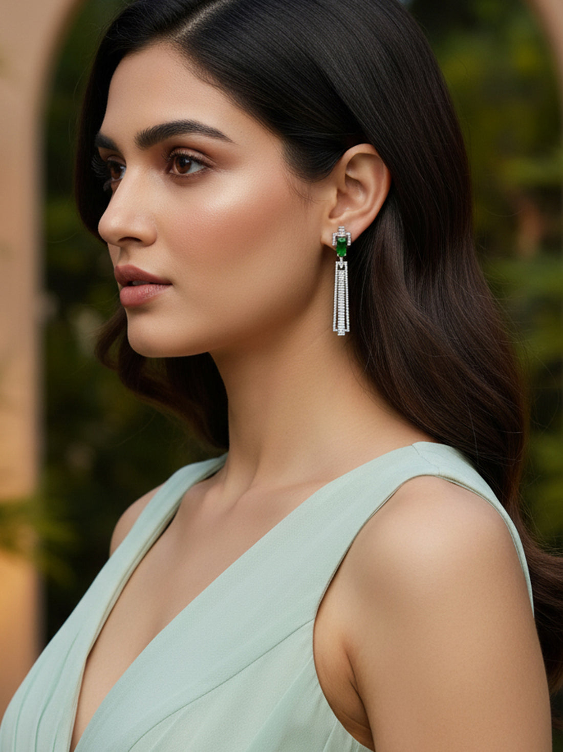 Karatcart Green Cubic Zirconia Studded Silver Plated Drop Earrings for Women