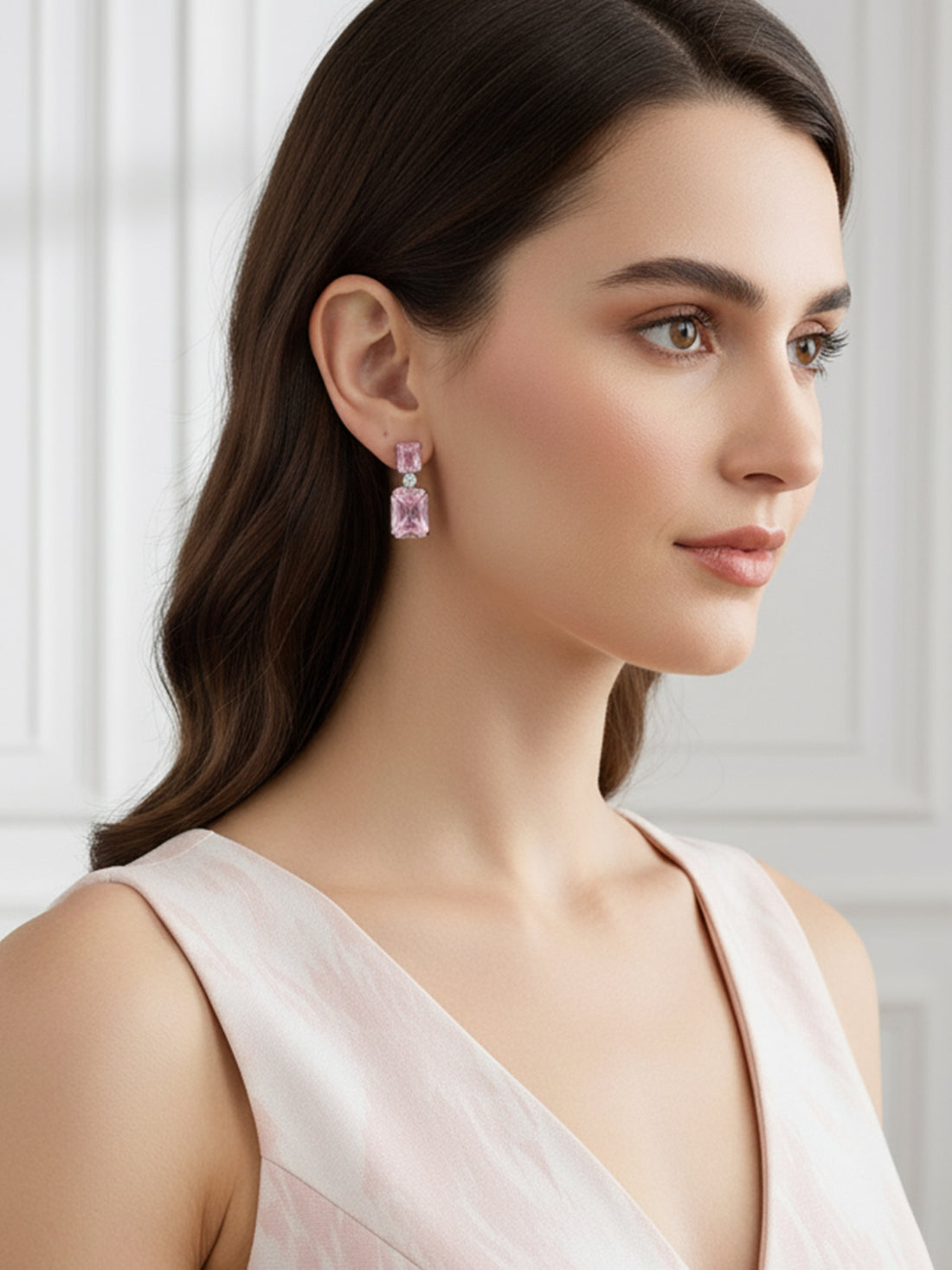 Karatcart Luxurious Pink American Diamond Stone Drop Earrings for Women