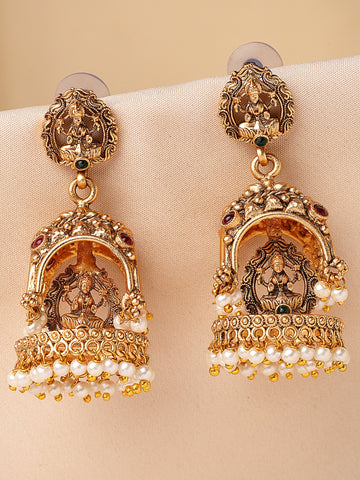 KARATCART Gold-Plated Lakshmi Mata Dome Jhumki Earrings for Women