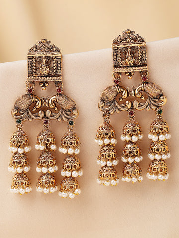 KARATCART Designer Gold-Plated Traditional Lord Ganesh Dome Jhumka Dangler Earrings for Women
