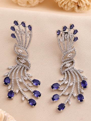 KARATCART Stylish Purple American Diamond Silver-Plated Premium Drop Earrings for Women