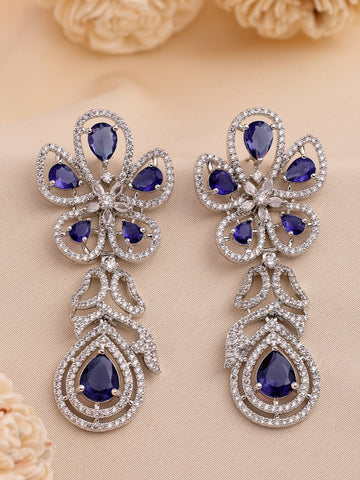 KARATCART Floral Purple American Diamond Silver-Plated Premium Drop Earrings for Women