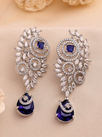 KARATCART Glamorous Silver-Plated Purple Teardrop American Diamond Drop Earrings for Women