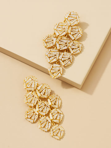 Bohey by KARATCART Gold Plated Baguette AD Stone Studded Dangler Earrings