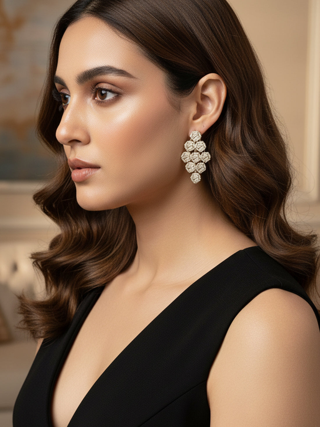 Bohey by KARATCART Gold Plated Baguette AD Stone Studded Dangler Earrings