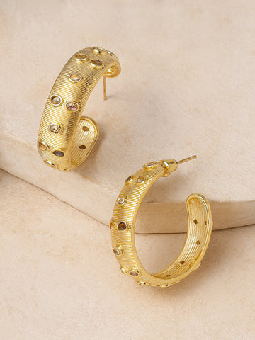 Bohey by KARATCART Gold Plated Multicolor Stone Studded Half Hoop Earrings