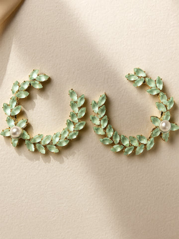 Bohey by KARATCART Gold Plated Sea Green Cubic Zirconia Round Dangler Earrings for Women