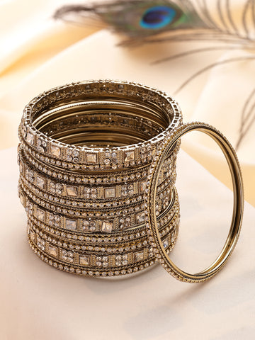 KARATCART Antique Gold-Plated Stone Studded Kundan Style Bridal Bangles for Women