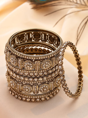 KARATCART Elegant Antique Gold-Plated Handcrafted Kundan Work Bridal Bangles for Women