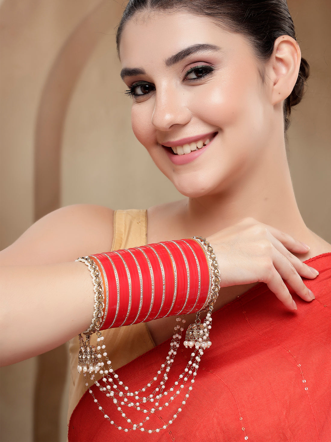 KARATCART Antique Gold-Plated Stone Studded Traditional Bridal Chooda Bangles for Women