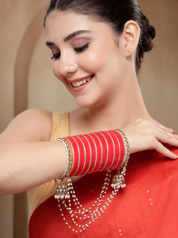 KARATCART Antique Gold-Plated Stone Studded Traditional Bridal Chooda Bangles for Women