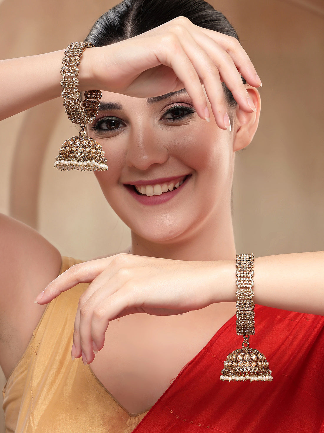 KARATCART Antique Gold-Plated Jhumka Studded Bridal Bangles for Women