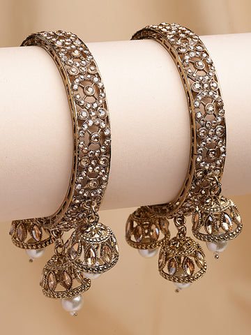KARATCART Antique Gold-Plated Jhumka Studded Bridal Bangles for Women