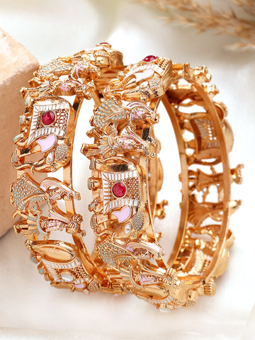 KARATCART Elegant Multicolor Meenakari Rajwadi Style Gold-Plated Wedding Bangles for Women