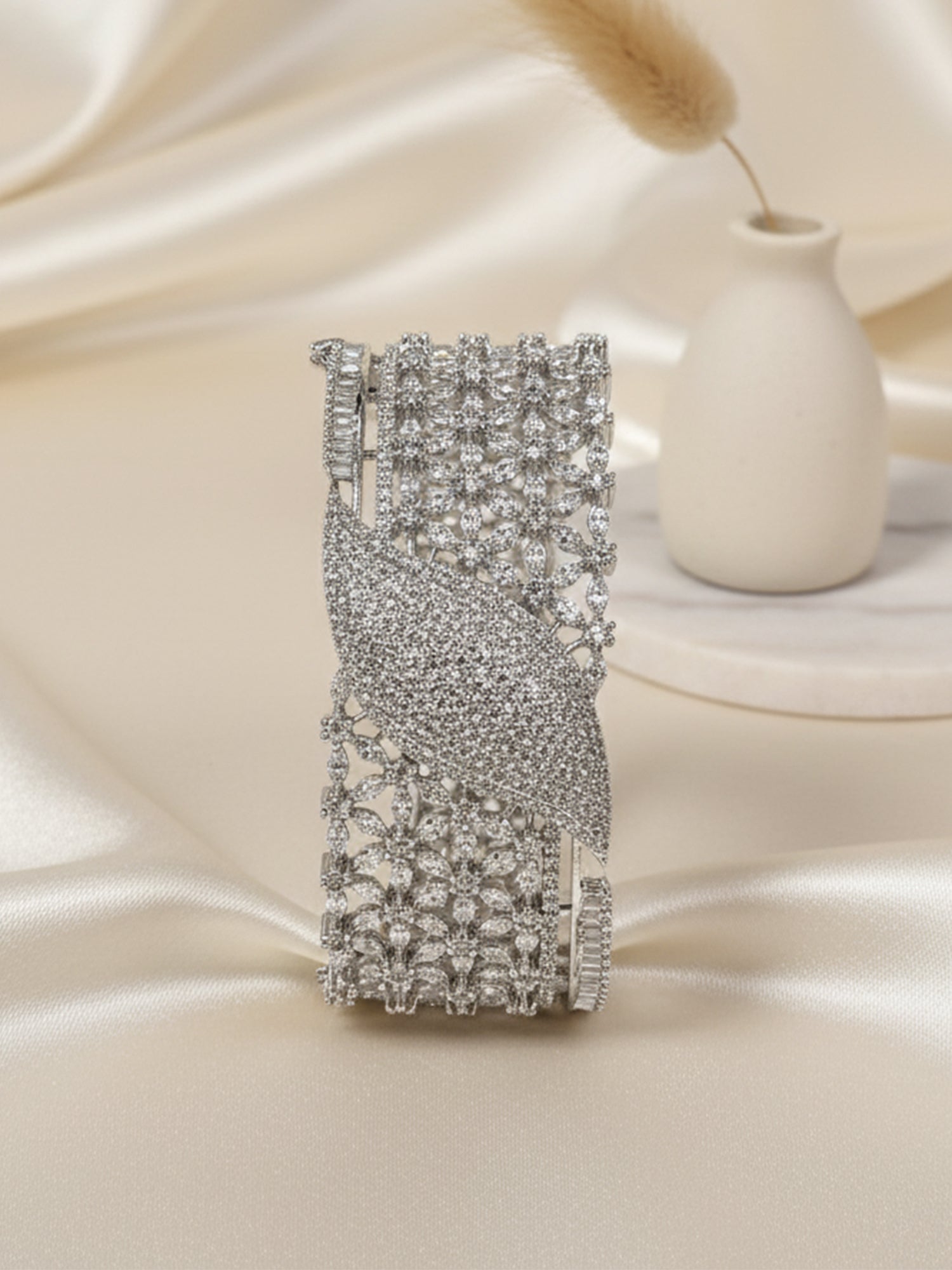 KARATCART Silver Plated American Diamond Bracelet for Women