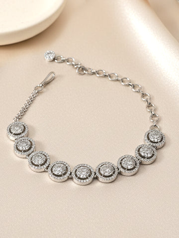 KARATCART Silver Plated Floral American Diamond Link Bracelet for Women