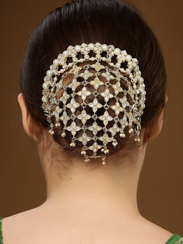 KARATCART Traditional Gold Plated Floral Design Kundan Hair Juda for Women