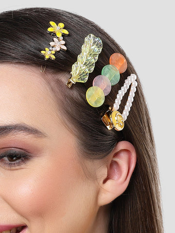 Bohey by KARATCART Set of 6 Yellow Hair Clips for Women