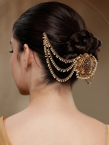 KARATCART Gold-Plated South Indian Style Chakra Design Temple Hair Juda for Women