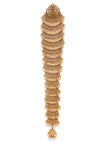 Karatcart Designer Gold Plated South Indian Style Laxmi Mata Temple Design Hair Choti for Women