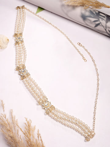 Karatcart Ethnic Gold Plated Kundan Pearl Beaded Kamarbandh for Women