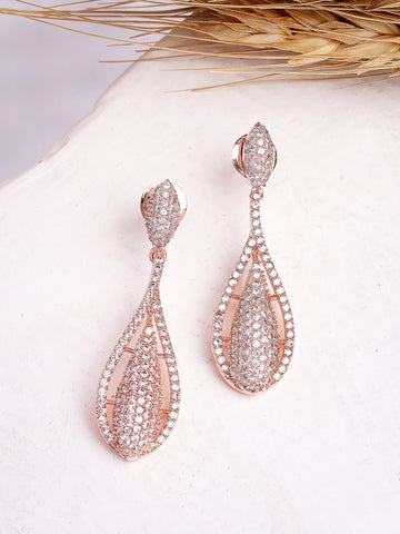 Karatcart Rose Gold Plated Teardrop American Diamond Earrings for Women