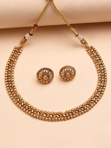Karatcart Gold Plated Floral Design Engraved Temple Jewellery Set for Women