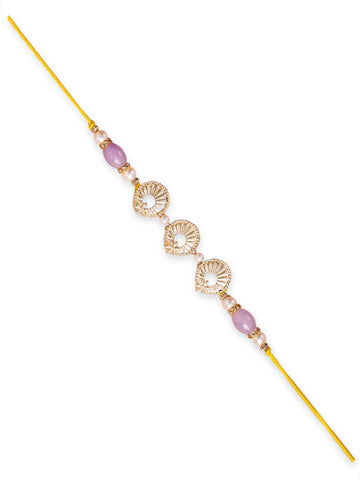 Karatcart Gold Plated Purple Beads Kundan Bhiya Bhabhi Rakhi with Roli & Chawal