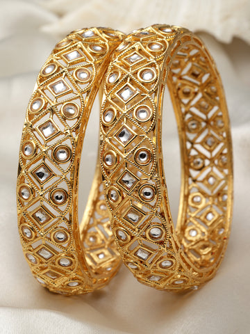 Karatcart Gold Plated Set of 2 Diamond Shape Bangles for Women