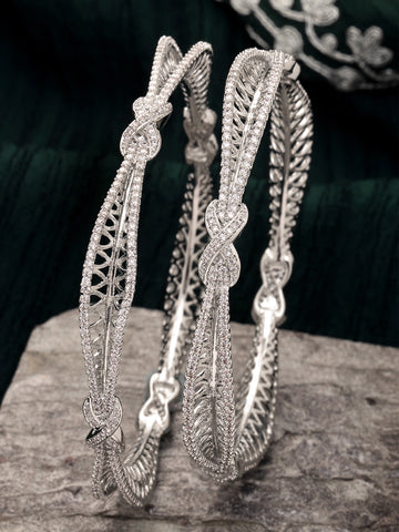 Karatcart Set of 2 Silver Plated American Diamond Studded Bangles for Women