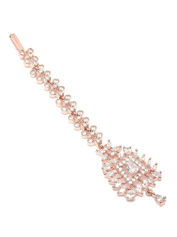 Karatcart Rose Gold Plated Square Design American Diamond Studded Maangtikka for Women