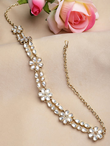 Karatcart Gold Plated Handcrafted Floral Kundan Hairband for Women