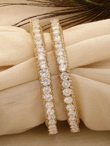 Karatcart Set of 2 Gold Plated Round American Diamond Studded Bangles for Women