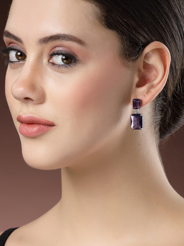 Karatcart Luxurious Purple American Diamond Stone Drop Earrings for Women